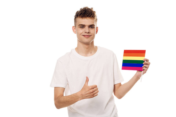 man with lgbt flag transgender community discrimination - Фото, зображення