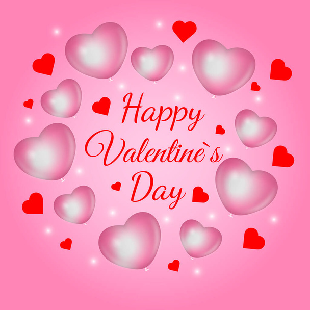 Felices Fiestas Feliz Día de San Valentín Tarjeta de felicitación con globos corazones y tipografía Feliz Día de San Valentín texto - Foto, Imagen