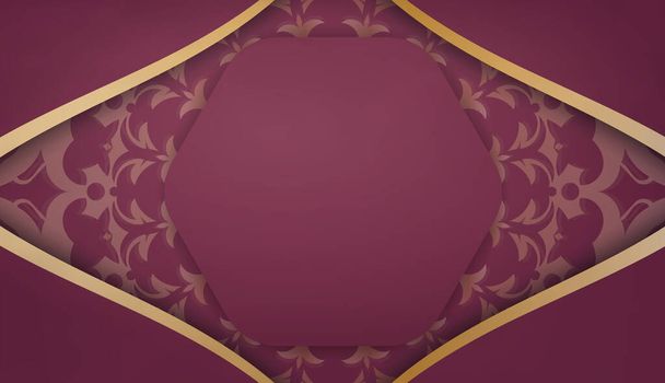 Burgundy background with vintage gold pattern for design under the text - Vector, Image