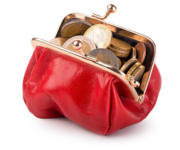 červená peněženka s mincemi - Fotografie, Obrázek
