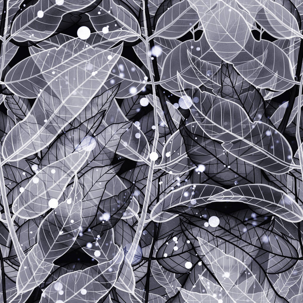 Realistische bladeren van loofbomen naadloos patroon. Digitale lijnen met de hand getekend beeld met aquareltextuur. Gemengde media kunstwerken. Eindeloos motief voor verpakking, scrapbooking, decoupage, textiel. - Foto, afbeelding