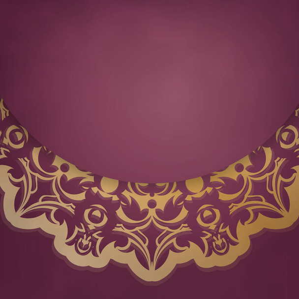 Burgundy color card with abstract gold pattern for your design. - Vector, Image