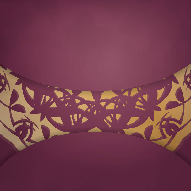 Congratulatory Brochure in burgundy color with a mandala in gold ornament is ready for printing. - Vektör, Görsel