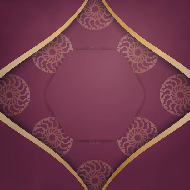 Greeting Brochure in burgundy color with Greek gold ornaments prepared for typography. - Vector, Image