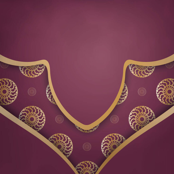 Greeting Brochure in burgundy color with Greek gold pattern for your congratulations. - Vector, Image