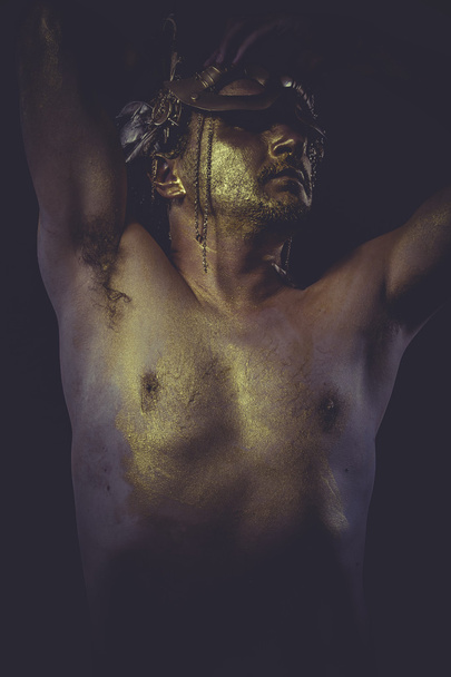 Man with gold helmet - Fotoğraf, Görsel