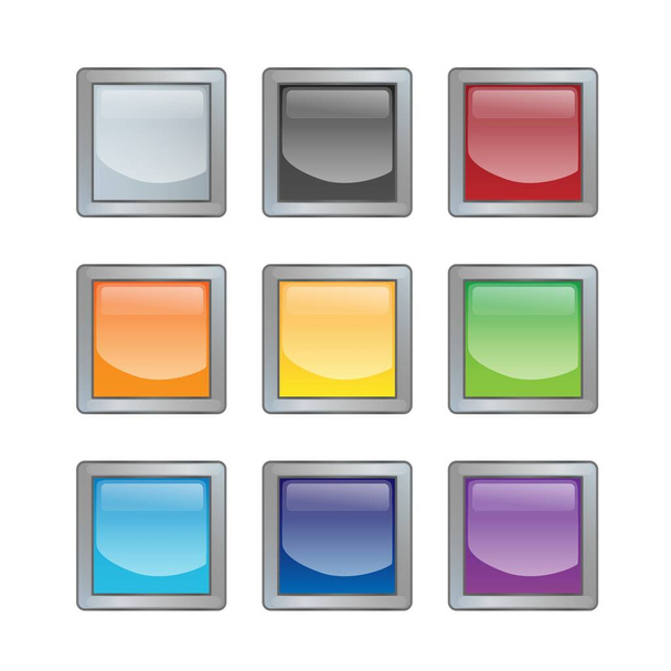 Set of bright blank buttons. Metalic frames for skills or elements of user interface for mobile games - Вектор,изображение