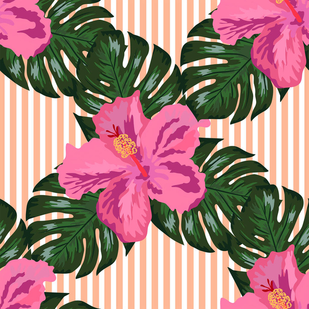 Floral exotic tropical seamless pattern tropic hawaiian wallpaper. Botanical print. Modern floral background - Wektor, obraz