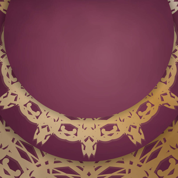 Print-ready burgundy flyer with abstract gold pattern. - Vector, Image
