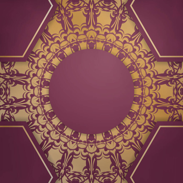 Template Congratulatory Brochure in burgundy color with vintage gold ornaments for your congratulations. - Vector, Image