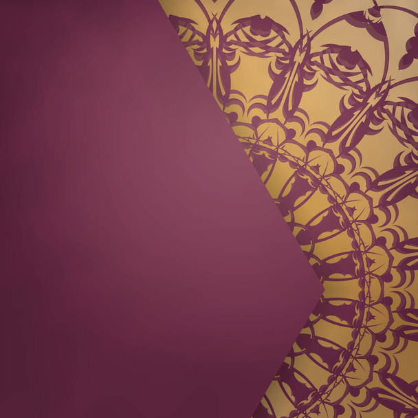 Πρότυπο Χαιρετισμός Φυλλάδιο μπορντό με αφηρημένο σχέδιο χρυσού που προετοιμάζεται για την τυπογραφία. - Διάνυσμα, εικόνα