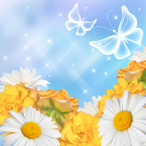 Flowers and  butterflies - Фото, изображение