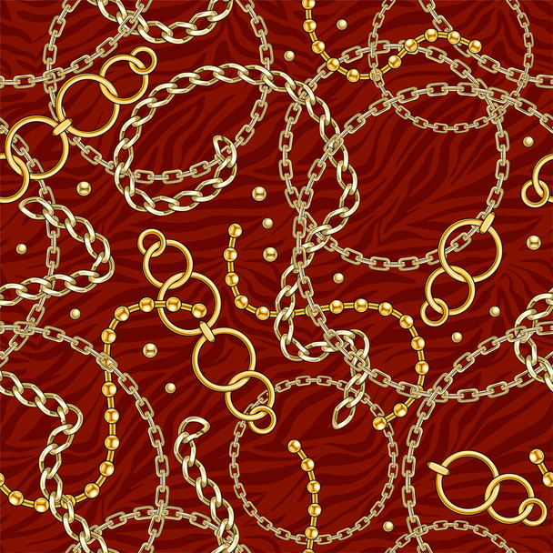 Pattern with chain on dark red - Vector, Image