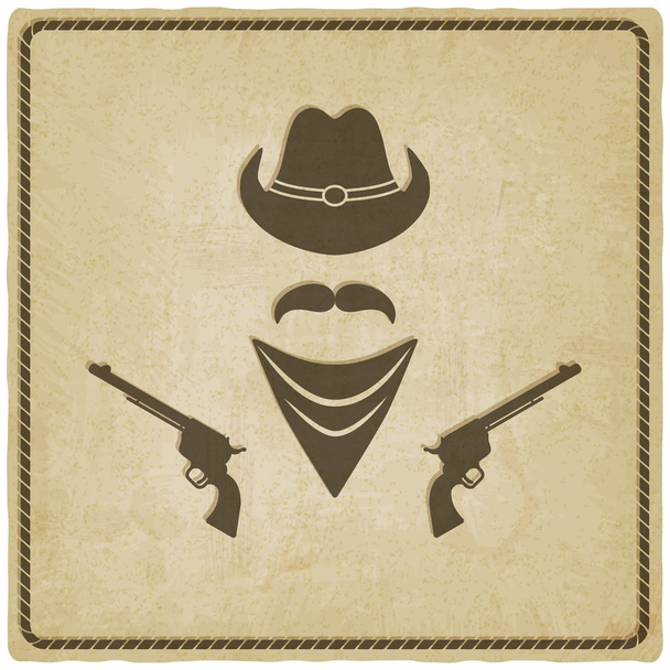 cowboy hat and gun old background - Vector, Image