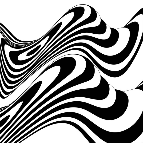 Zwart en wit golvende lijn patroon achtergrond. Gestreepte herhalende textuur. Vectorillustratie - Vector, afbeelding