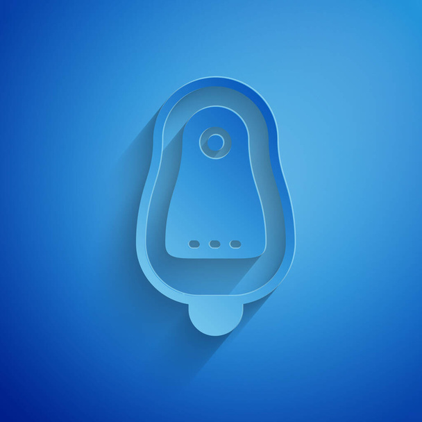 Paper cut Toilet urinal or pissoir icon isolated on blue background. Urinal in male toilet. Washroom, lavatory, WC. Paper art style. Vector - Vector, Image