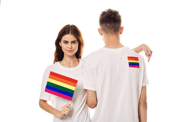 pár zászló lgbt transznemű szexuális kisebbségek fény háttér - Fotó, kép