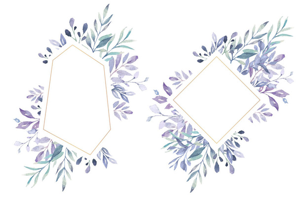 precioso marco floral con hojas de color azul marino - Vector, imagen