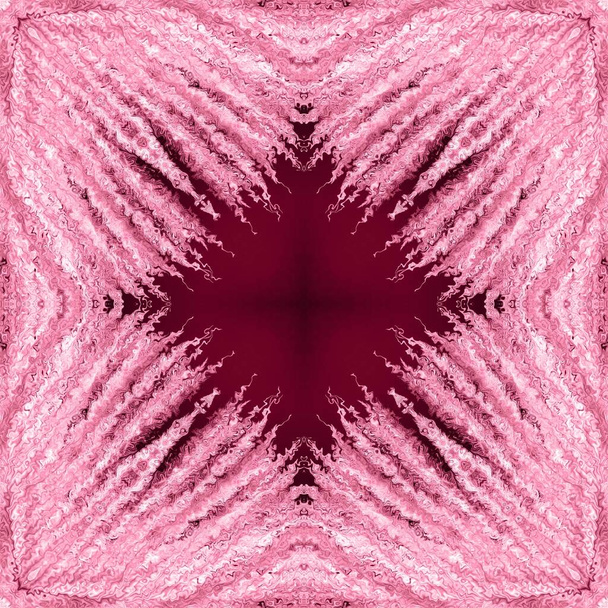 abstract background of pattern of a kaleidoscope. pink background fractal mandala. abstract kaleidoscopic arabesque. geometrical ornament winter feather pattern - Photo, Image