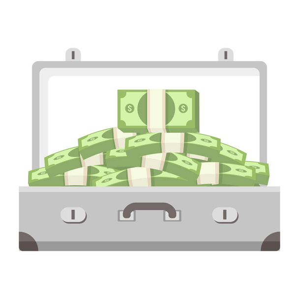 piles of paper money in hand suitcase cartoon vector isolated object - Vector, Image