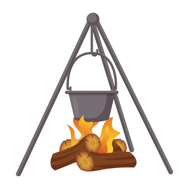 bonfire and cooking pot for camping - Vektör, Görsel