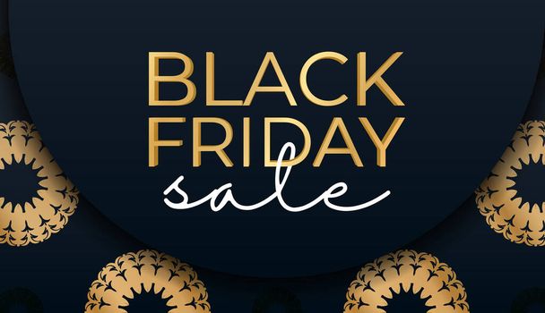 Holiday Advertising For Black Friday in blue with vintage gold pattern - Vector, afbeelding