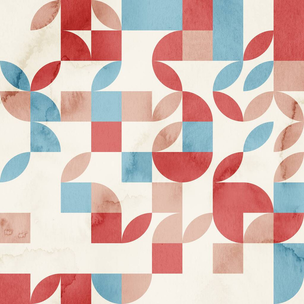 Diseño de patrón de superficie geométrica de acuarela retro sin costura de mediados de siglo para imprimir - Foto, Imagen