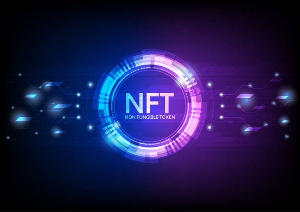 Futuristic User Interface HUD, NFT text with circuit line - Vector, Image