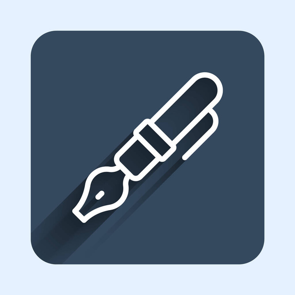 Linea bianca Stilografica pennino icona isolato con sfondo lunga ombra. Penna strumento segno. Pulsante quadrato blu. Vettore - Vettoriali, immagini