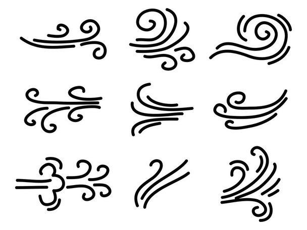 Handgezeichnetes Windkritzelspiel, Böen. Design isoliert auf weißem Hintergrund. Illustration Vektor handgemachter Stil - Vektor, Bild