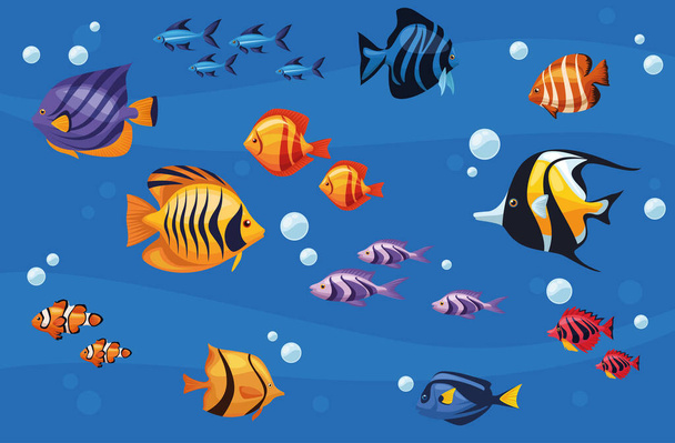 peixes exóticos cena subaquática - Vetor, Imagem