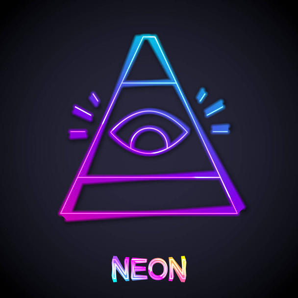 Glowing neon line Masons symbol All-seeing eye of God icon isolated on black background. The eye of Providence in the triangle. Vector - Vector, Image