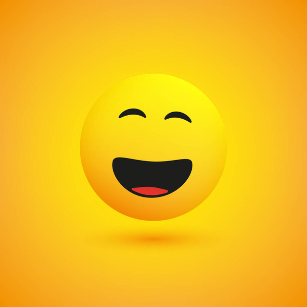 Simple Shiny Happy Smiling Emoticon on Yellow Background - Vector Design - Vector, Imagen