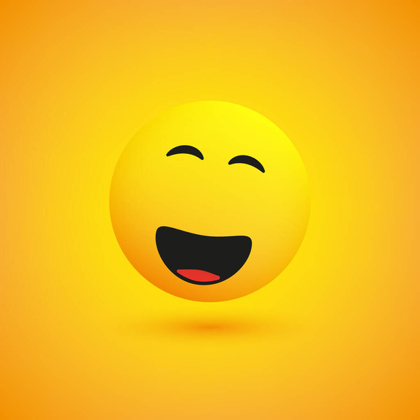 Simple Shiny Happy Smiling Emoticon on Yellow Background - Vector Design - Vector, Image