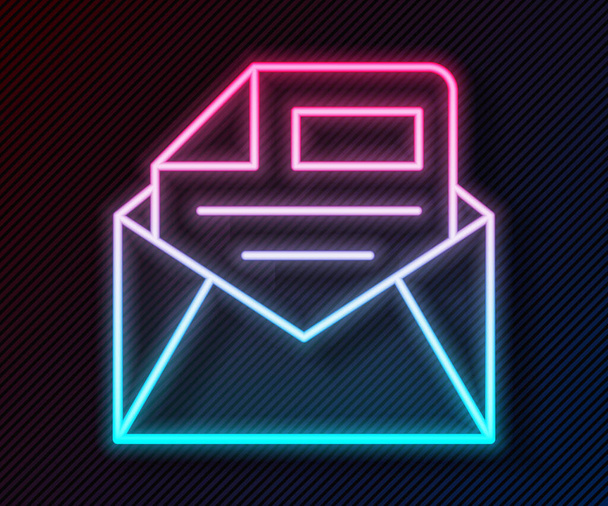 Świecąca neon linia Poczta i e-mail ikona izolowana na czarnym tle. E-mail z symbolem koperty. Znak wiadomości e-mail. Wektor - Wektor, obraz
