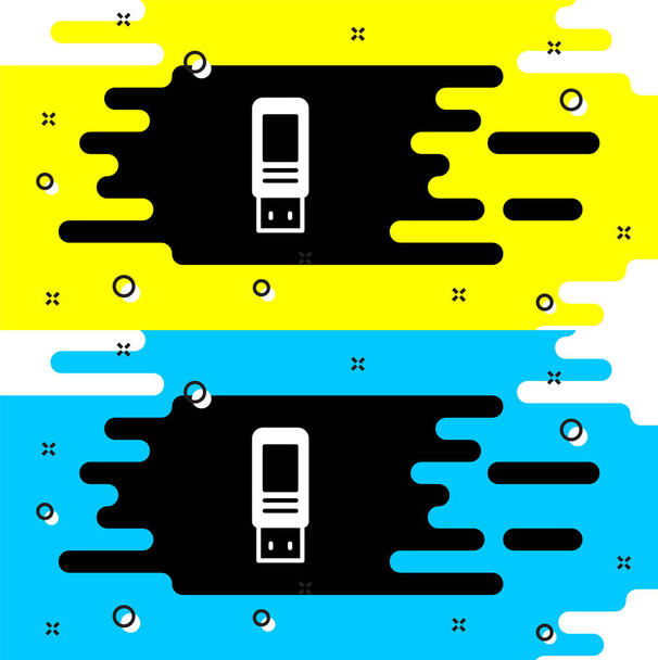 Λευκό εικονίδιο μονάδας flash USB απομονωμένο σε μαύρο φόντο. Διάνυσμα - Διάνυσμα, εικόνα