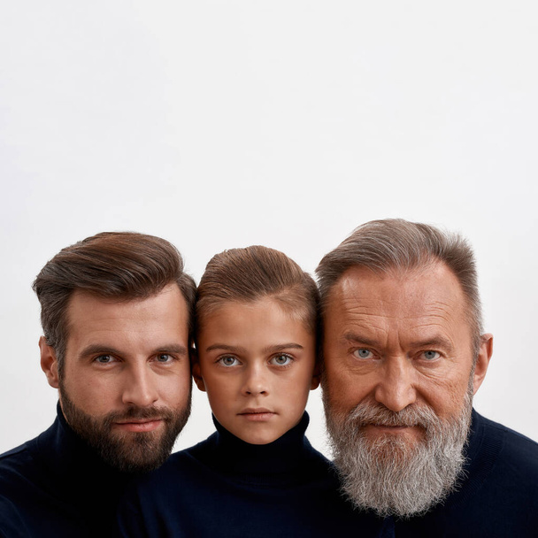 Faces of three generations of Caucasian men - Фото, зображення