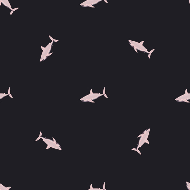 Naadloze patroonhaai op zwarte achtergrond. Textuur van roze zeevissen voor elk doel. Willekeurige sjabloon voor textiel ontwerp. Eenvoudige vector ornament. - Vector, afbeelding