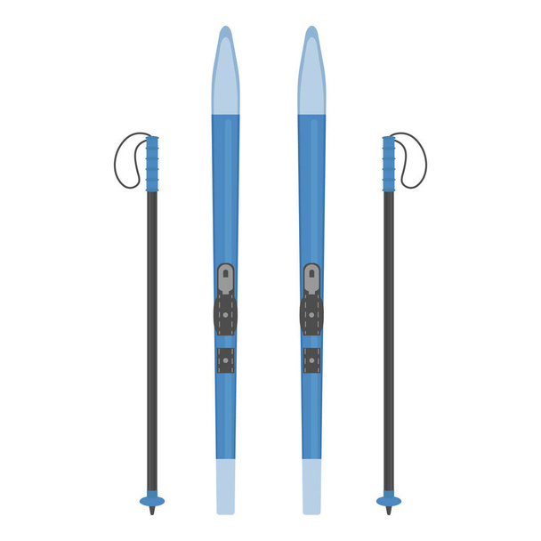 Sports cross-country skis and ski poles. Skis for snow walks and competitions. Sports equipment vector illustration isolated on a white background - Vector, afbeelding