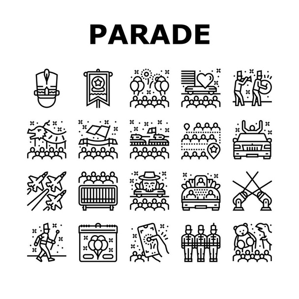 Parade Celebration Festival Event Ikonen setzen Vektor - Vektor, Bild