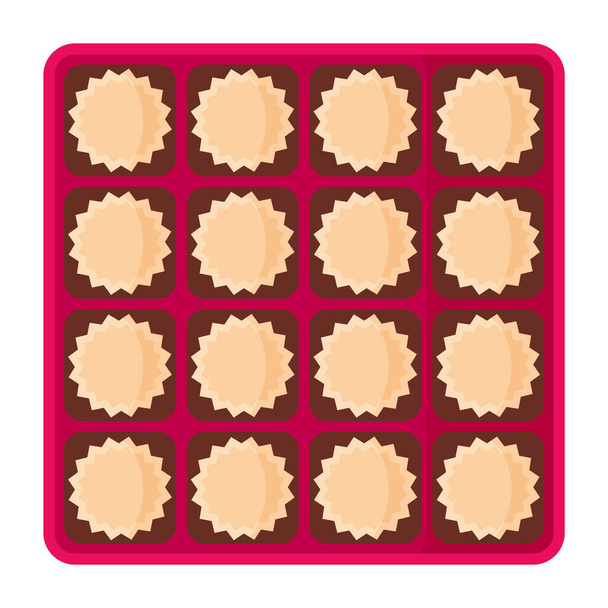 Boîte carrée ouverte de chocolats roses pour la Saint Valentin. - Vecteur, image