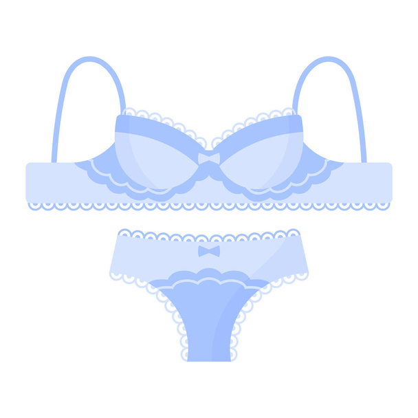 Women blue elegant retro lingerie pantie and bra. Fashion concept. Vector cartoon isolated illustration. - Vector, Image