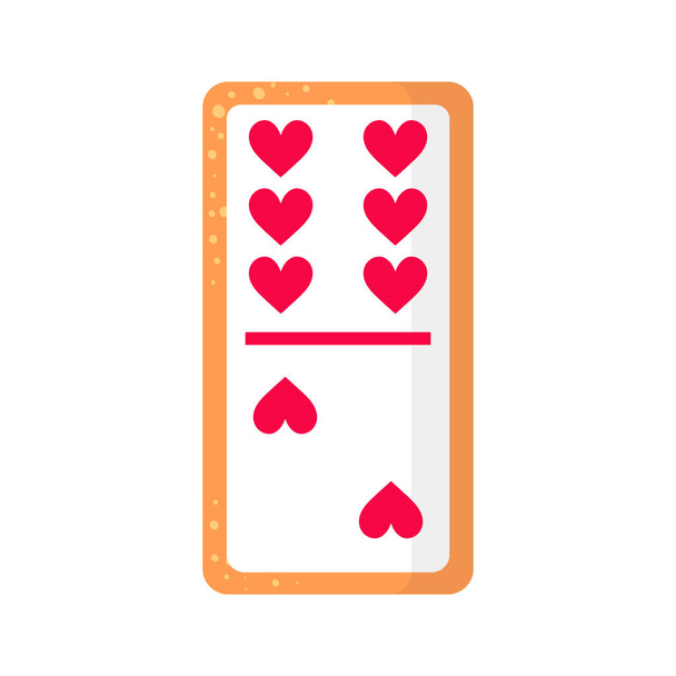 Domino six by two hearts bone cookie with heart for Valentine's Day or wedding. Board games concept. - Vector, Image