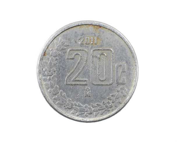 Мексика 20 сентаво монета на білому ізольованому тлі - Фото, зображення