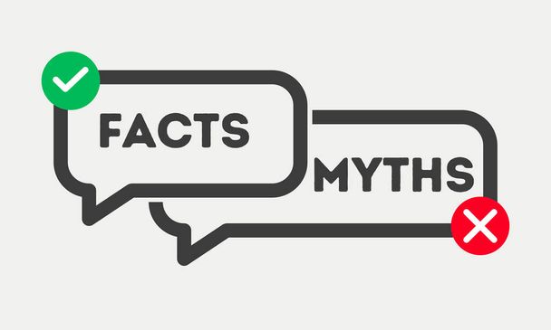 Fakten Mythen Vektorsymbol auf weißem Hintergrund. Mythen Fakten Symbol Vektor Farbkonzept - Vektor, Bild
