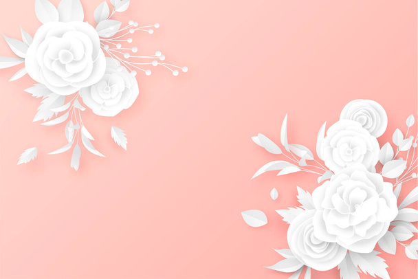 paper cut floral bouquets soft color background design vector illustration - Vector, Image
