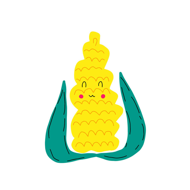 Corn. Cute funny corn in cartoon style. Vector isolate on white background - Vektor, Bild