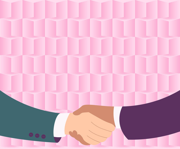 Two Men Drawing With Paper Background Shake Hands Presenting Agreement. Messieurs Serrer la main Faire des affaires et faire preuve de compréhension. - Vecteur, image