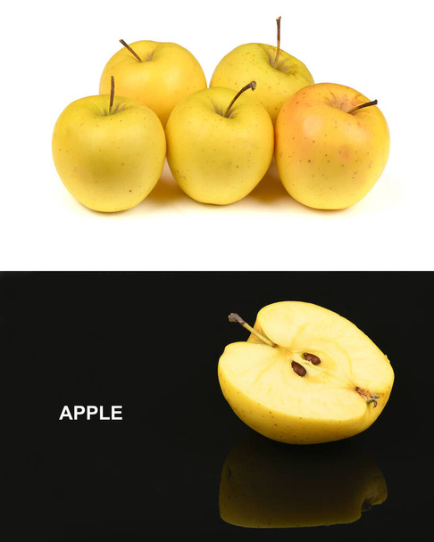 Luova ulkoasu keltainen omena. Ruokakäsite. Korkean resoluution kuva. Kentän koko syvyys. - Valokuva, kuva