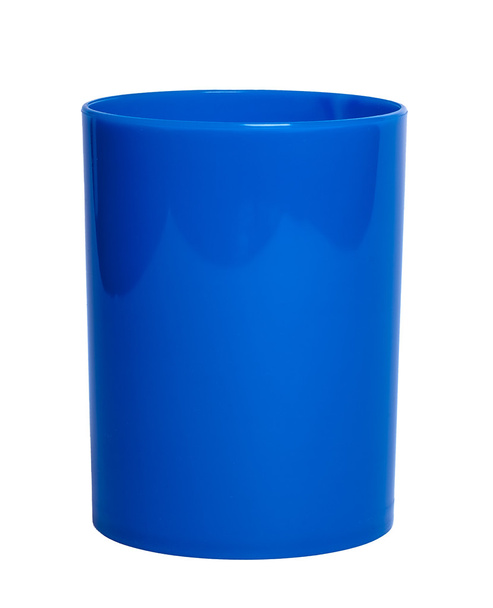 Sininen kiiltävä muovi kuppi lyijykynällä - Stock Image
 - Valokuva, kuva